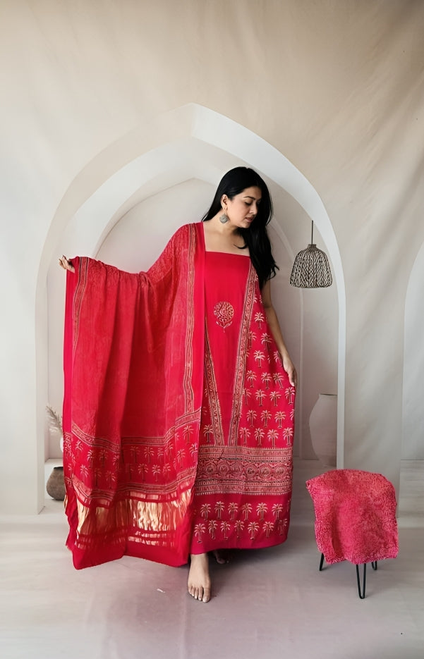 Ajrak Handmade Print 3 Piece Churidar Material