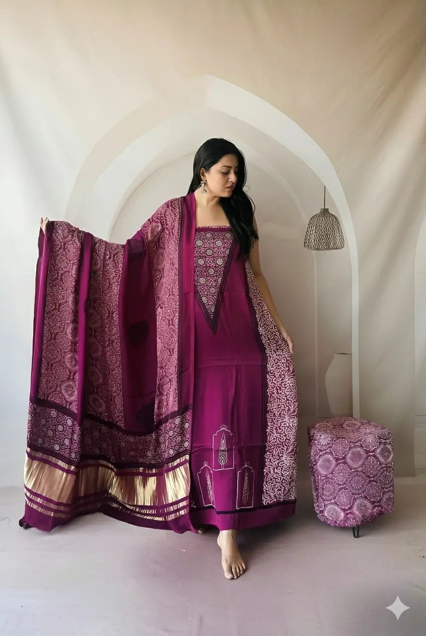 Ajrak Handmade Print 3 Piece Churidar Material