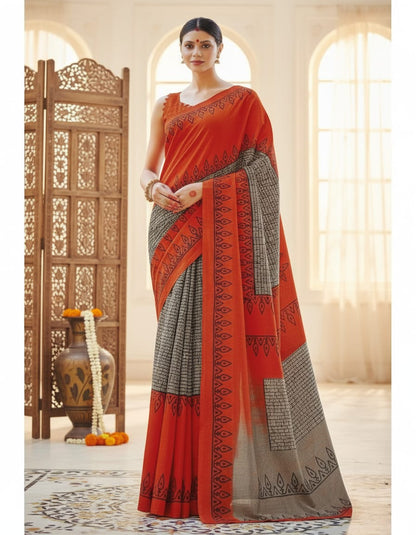 Semi Cotton Saree with Blouse