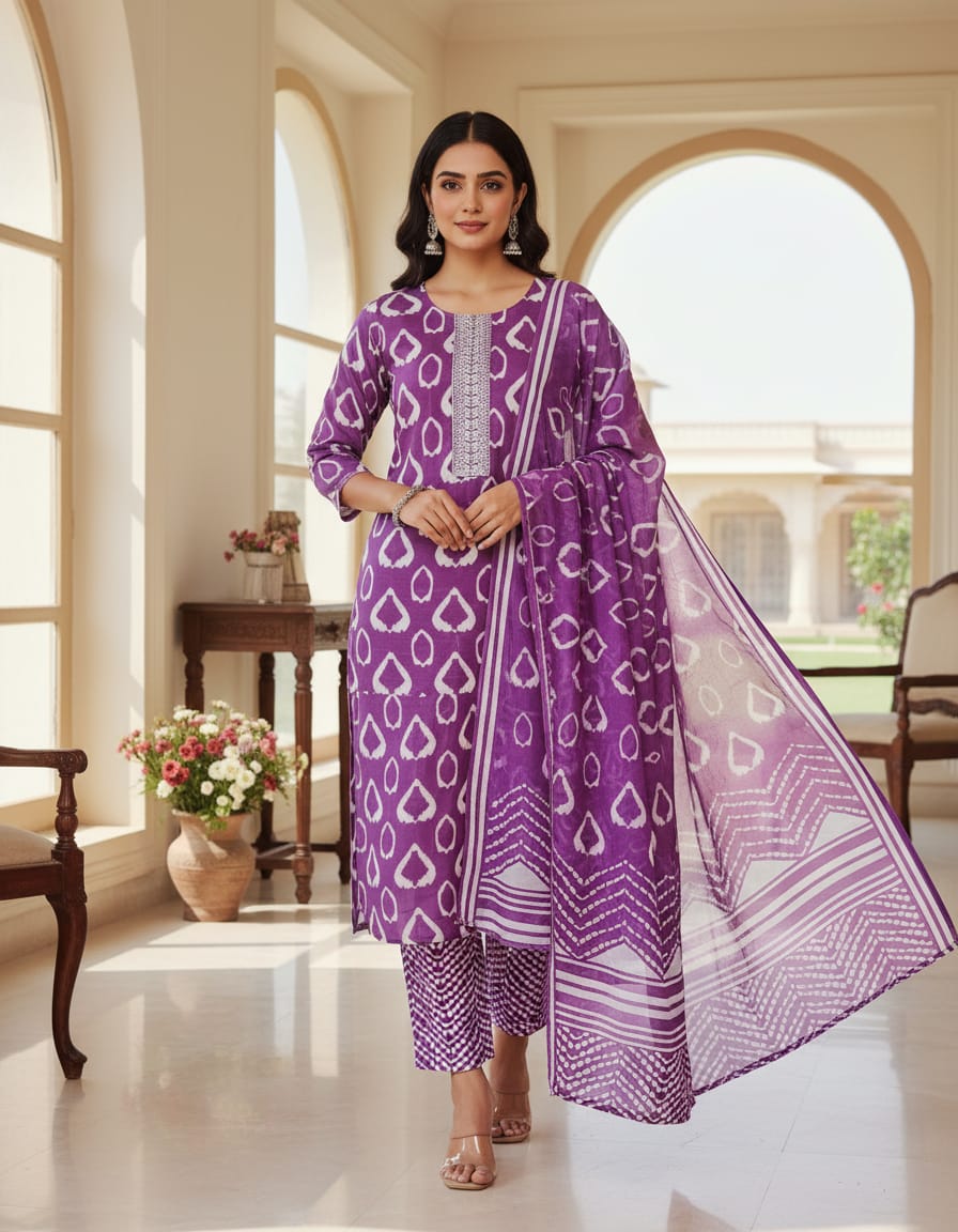 3 Piece Cotton Churidar Set