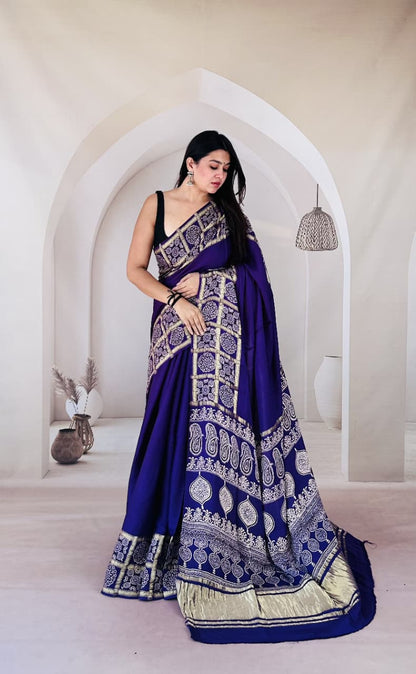 Ajrak  Handmade Print Modal Silk Saree