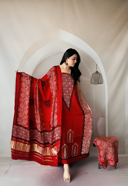 Ajrak Handmade Print 3 Piece Churidar Material
