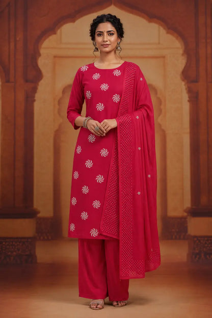 Dark Pink Churidar 3 pcs Set