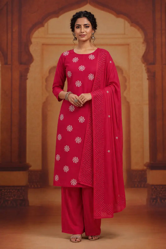 Dark Pink Churidar 3 pcs Set