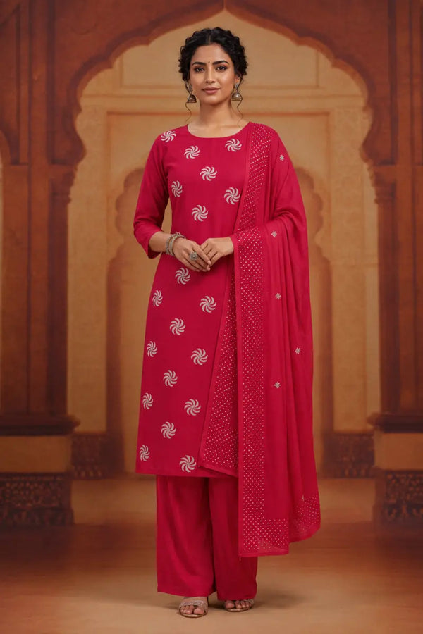 Dark Pink Churidar 3 pcs Set